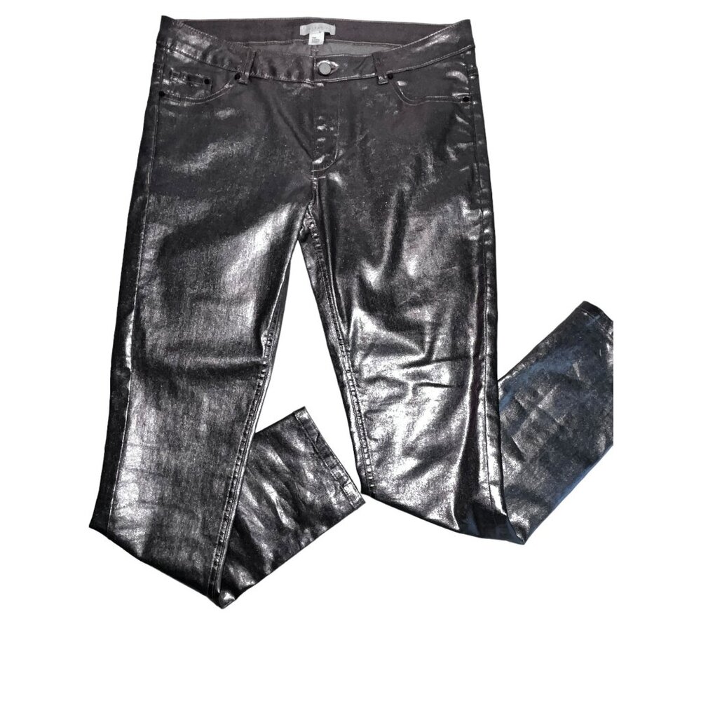 Anthropologie Intropia Plata Silver Metallic Pants Size 8 Euro 40 Disco Slacks